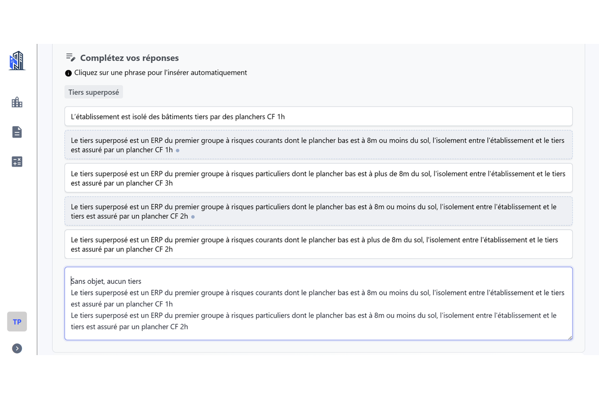 Capture d'écran : Choix des phrases types